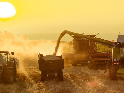 Farm machines during harvest