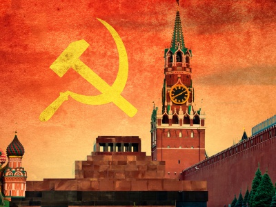 A hammer and sickle over Moscow's Red Square 