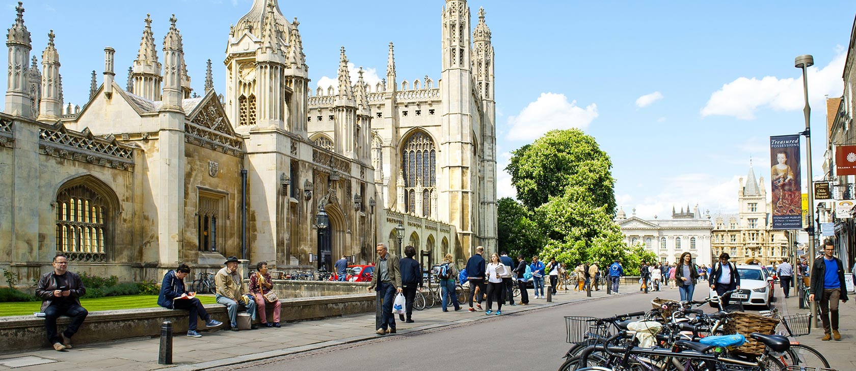 Pedestrians and students walking on the street near Cambridge University